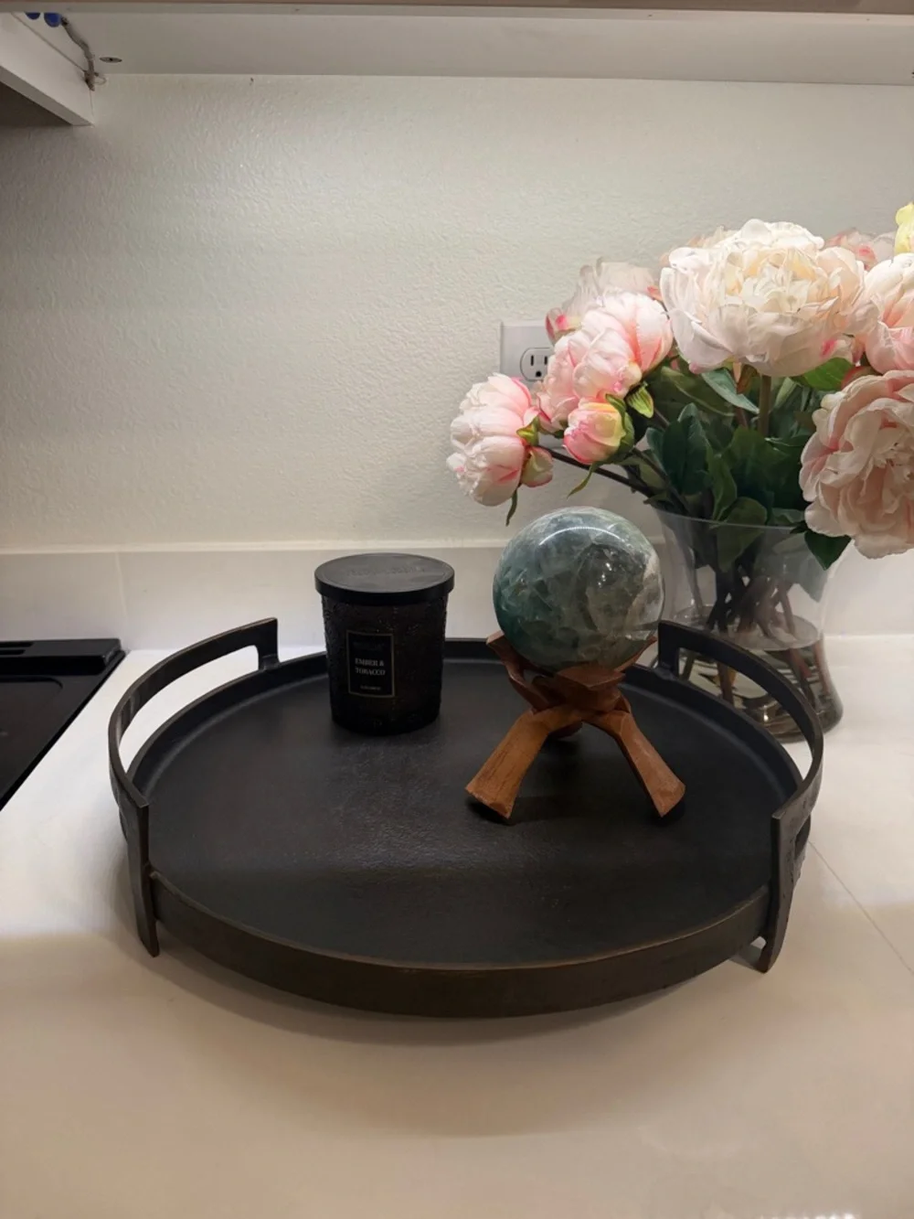 Williams Sonoma Black Round Metal Vanity Tray with Side Handles